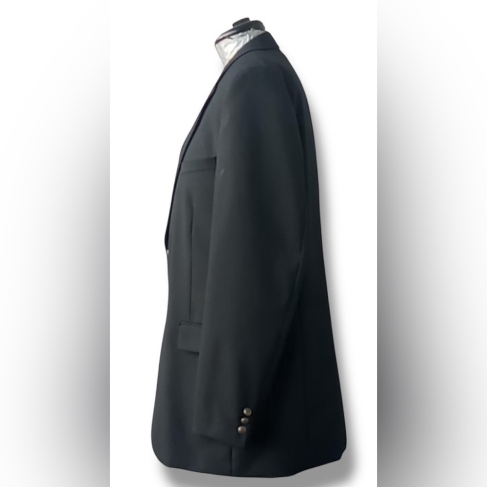 Vintage Black Wool Blend Blazer Men's 44R Brass Buttons Formal Wool Sport Coat - Picture 11 of 12